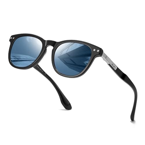 DTIUGUTAE Polarized Sunglasses for Women, Classic Round Sun Glasses Driving Fishing UV Protection (Black frame/Blue lens) - Image 1