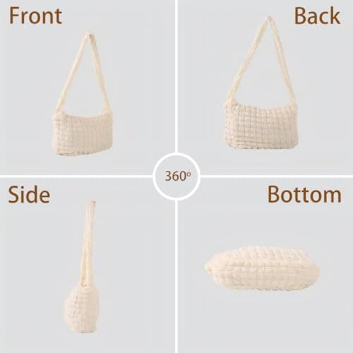 Women's Travel Tote Bag, Soft and fluffy Quilting Shoulder Bag, Crossbody bag with compartments and zipper，Suitable for Women's Daily Work and Trave（Rose Pink） - Thumbnail 6