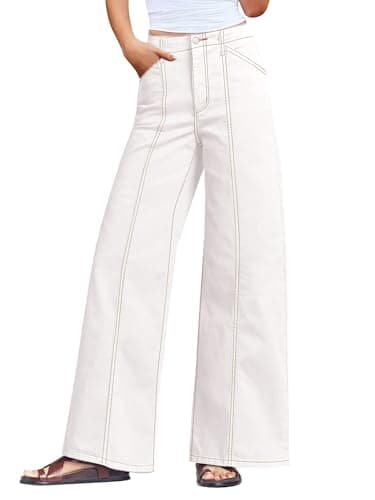 PEIHOT High Waisted Wide Leg Jeans for Women Trendy Stretchy Baggy High Rise Denim Pants Casual White - Image 1