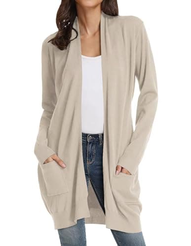 GRACE KARIN Sweaters for Women, Long Sleeve Open Front Knit Cardigan Sweater, Business Casual Outfits A Tan S - Image 1
