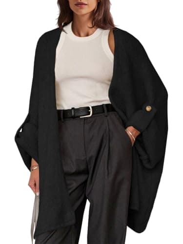 Saodimallsu Womens Oversized Long Cardigan Sweaters Casual Open Front Chunky Knit Slouchy Fall Trendy Sweater Coats Black - Image 1
