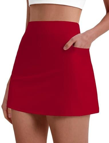 DLOODA Skorts for Woman Tennis Golf Skirt 4 Side Pockets High Waisted Athletic Pickleball Mini Skirts RED L - Image 1