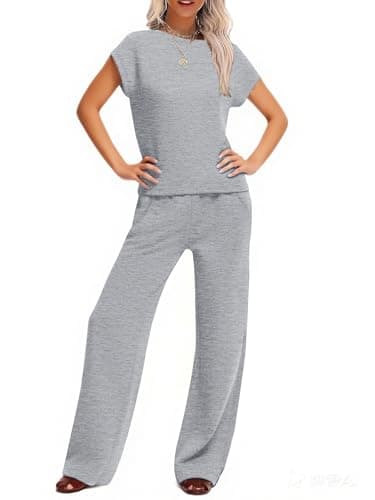 COCOMARTS Women's Summer 2 Piece Sets Lounge Set Short Sleeve Wide Leg Casual Beach Vacation Clothes Tracksuit Matching Travel Outfits - Image 1