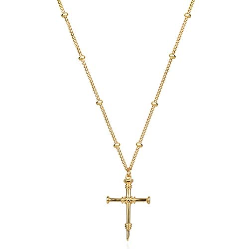 Valloey Rover Gold Cross Necklace for Women 14K Gold Plated Chain Necklace Dainty Gold Cross Pendant Necklace Simple Cute Necklaces for Women Christian Faith Necklace Jewelry (Style 10) - Image 1