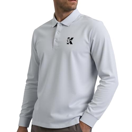 REXUHOWU Men's Long Sleeve Polo Shirts for Business Casual Smooth Polyester with Classic Collar (US, Alpha, X-Large, Regular, Regular, Grey) - Image 1