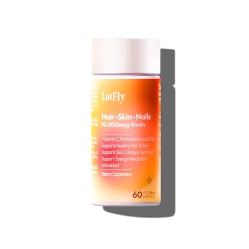 LOTFLY Biotin 10000 mcg with Zinc Vitamin C & Calcium Pantothenate – Supports Healthy Hair Growth, Strong Nails & Glowing Skin for Women & Men | Made in The USA | 60 Vegan Capsules (2 Months Supply) - Image 1