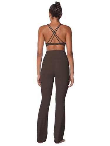 Sunzel Sunzfly Invisible Butt Scrunch Flare Leggings for Women, Mini Flared Yoga Pants with Tummy Control and High Waist 30" Seal Brown X-Large - Thumbnail 5