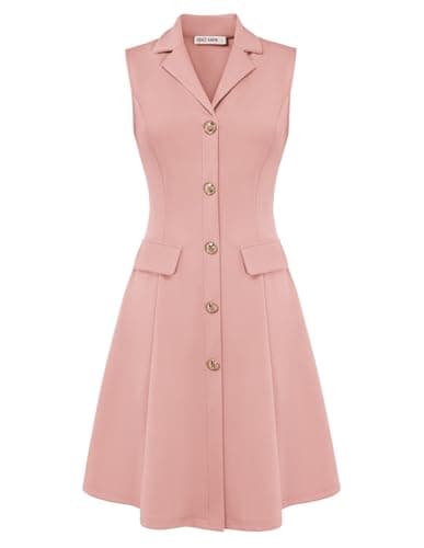 GRACE KARIN Business Work V Neck Dress for Women Summer Sleeveless Dress A Line Midi Dress Light Pink XL