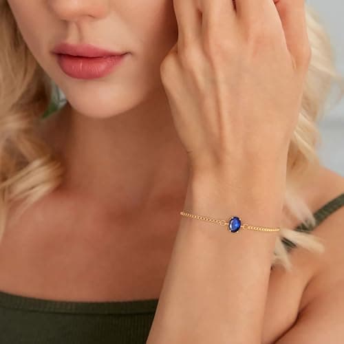 Sistble Mothers Day Gifts for Women, Birthstone Bracelet Birthday Gifts Dainty Gold Oval Stone Bracelet March Aquamarine Jewelry Anniversary Birthday Gift for Women - Thumbnail 4