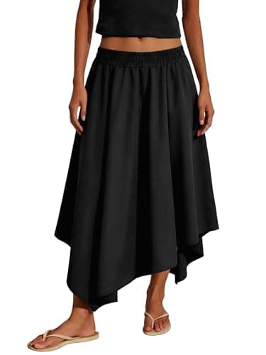 Mxrag Womens Asymmetrical Midi Skirt High 2026 Waisted Flowy A-Line Skirt Summer Casual Loose Vacation Skirt Black - Image 1