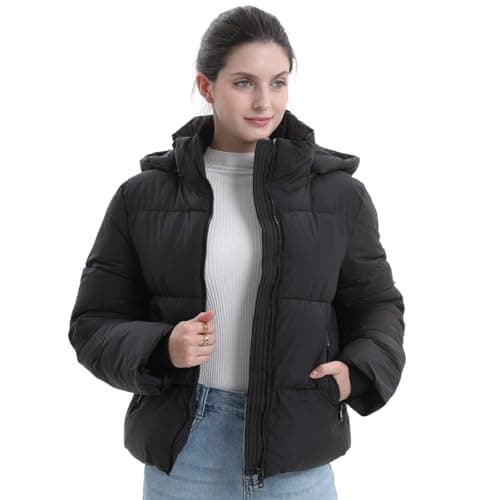 PUFFIT Women's Cropped Puffer Jackets,Warm Winter Jacket with Removable Hood,Zipped Pockets,Short Ladies Quilted Coat - Thumbnail 3