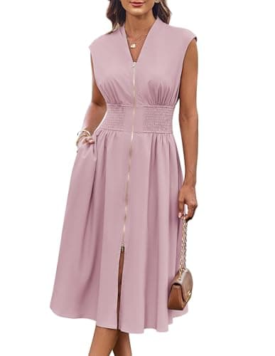 GRACE KARIN Casual Dresses for Women Wedding Guest 2025 Summer Trendy Sleeveless Midi Dresses Grey Pink XL - Image 1