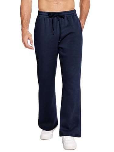 PINSPARK Flare Sweatpants for Men Open Bottom Fleece Lined Pants Elastic Drawstring Wide Leg Lounge Pants with Pockets 2XL Blue Purple - Image 1