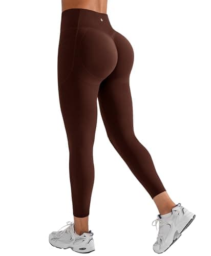 BRXL Scrunch Butt Lifting Leggings with Pockets for Women, 25" Tummy Control High Waisted No Front Seam, Compression Workout Gym Leggings Brown - Image 1