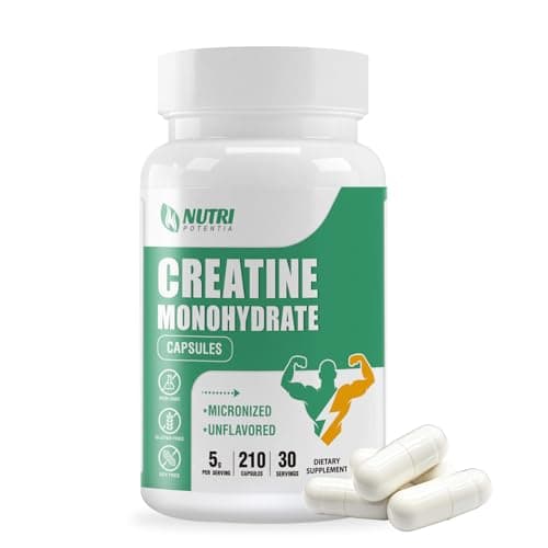 Creatine Monohydrate Capsules, Pure Creatine Pills Micronized for Enhanced Workout and Muscle Growth for Men and Women, 3rd Party Tested, Easy Absorption, Non-GMO, Unflavored - 210 Capsules - Image 1