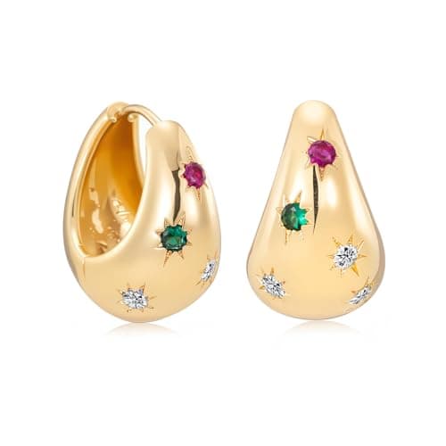 Milan Chiva Gold Chunky Hoop Earrings for Women Cubic Zirconia 14K Plated Thick Diamond Huggie Statement Jewelry MCE-1034MULTI - Image 1