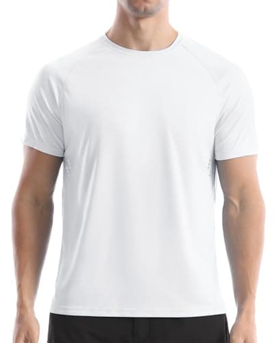 Men's UPF 50+ Swim Shirts, Sun Protection Short Sleeve Rash Guard, Quick Dry T-Shirt for Fishing and Surfing White - Image 1