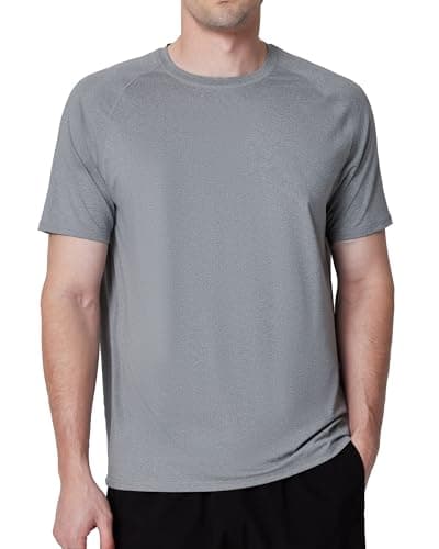 Men's UPF 50+ Swim Shirts, Sun Protection Short Sleeve Rash Guard, Quick Dry T-Shirt for Fishing and Surfing Light Grey - Image 1