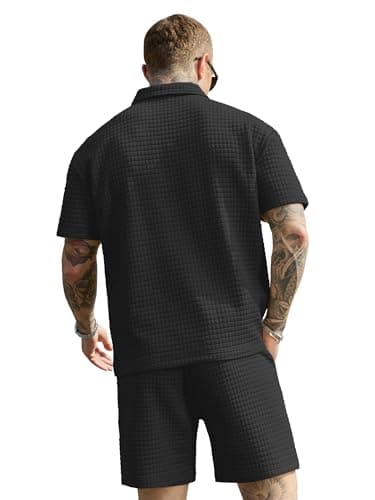 JEMLDL Men's Short Sets 2 Piece Polo Shirt Summer Outfits Casual Fashion Jogging Track Suits Short Sleeve Travel Clothes Black XX-Large - Thumbnail 3