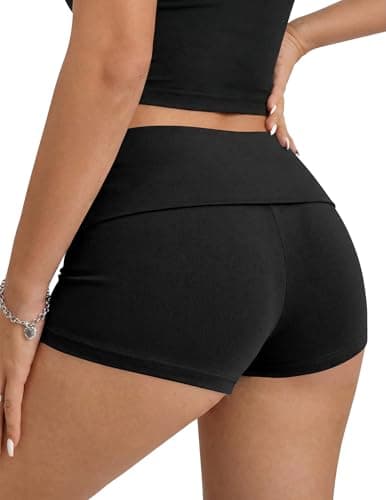 Ekouaer Womens Fold Over Shorts Sexy Low Waist Lounge Shorts Y2K Pajama Micro Bottoms Summer Foldover Sleep Shorts Black Medium - Thumbnail 2