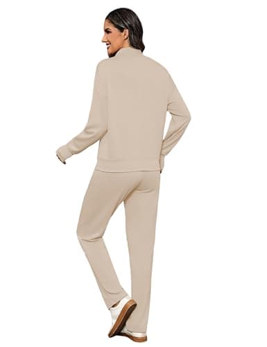 Totatuit Womens 2 Piece Lounge Set Long Sleeve Tops with Thumb Holes Track Suits Womens Two Piece Jogging Suits Apricot M - Thumbnail 4