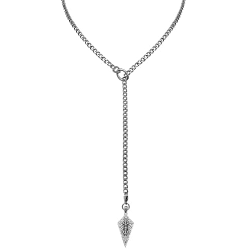 Everglimpse Titanium Steel Knight's Shield Slip Chain for Women – 27'' Stainless Steel Y Lariat Necklace with Diamond Relief Pendant, Adjustable Long Cuban Chain Jewelry Gift - Image 1