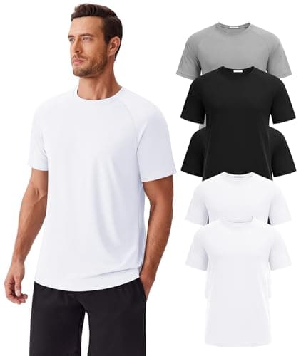 PINSPARK 5 Pack Gym Workout Shirts Men Moisture Wicking T Shirts for Man Plain Summer Mesh T-Shirt Crew Neck Tees Shirt - Image 1