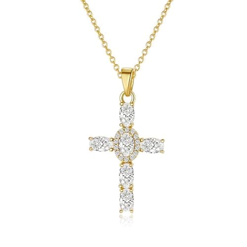 Solistra Cross Necklace for Women, 14K Gold Plated Cubic Zirconia Cross Pendant Necklace, Trendy Christian Gifts for Women - Image 1