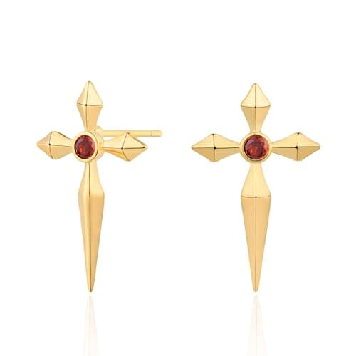 VALLOEY ROVER Cross Stud Earrings 14K Gold Plated Cubic Zirconia Cross Earrings Stud for Women 925 Sterling Silver Post Religious Jewelry Gift for Women - Image 1