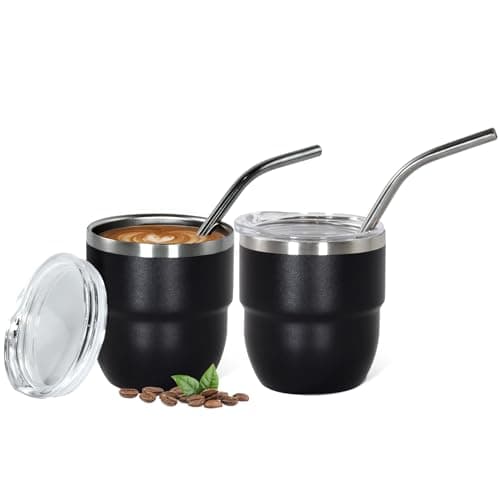 CHLJAR 4oz Stackable Cup, Vacuum Insulated Espresso Cup Set of 2, Espresso Shot Glass for Coffee, Double Wall Stainless Steel Mini Tumbler Shot Glasses with Straw and Lid - Image 1