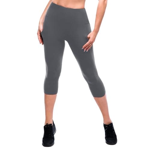 SINOPHANT High Waisted Leggings with Pockets Women, Full Length Capri Buttery Soft Stretchy Yoga Pants(Capri Grey,L-XL) - Image 1