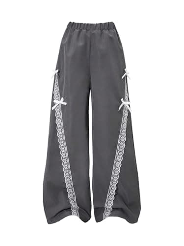 GORGLITTER Girl's Wide Leg Coquette Bow Baggy Pants High Waist Lightweight Sweatpants Track Pants Trousers Streetwear Grey 9 Years - Image 1