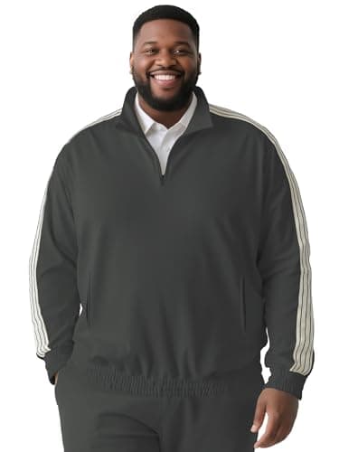 Yuyapu Heavyweight Quarter Zip Pullover Mock Neck Sweatshirt for Big and Tall Men with Dual Pockets Sweater for Workout Gym Dark Gray - Image 1