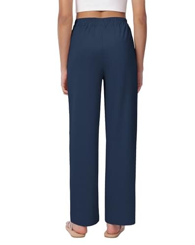 SEMARO Womens Summer Wide Leg Flowy Palazzo Pants High Waist Loose Beach Trousers Business Casual Dress Pants with Pockets Navy - Thumbnail 2