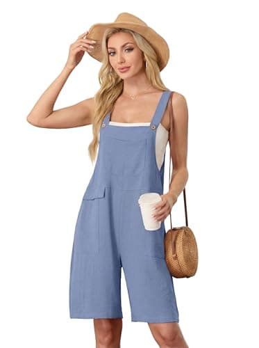 HiMONE Overalls For Women Shorts Loose Fit Women Summer Rompers Vacation Casual Wear (Light Blue-M) - Thumbnail 2