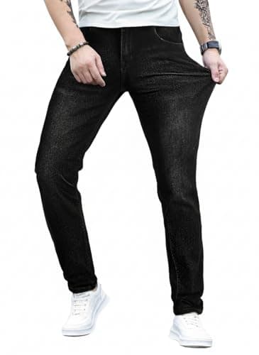 JMIERR Men's Classic Fit Stretch Tapered Leg Skinny Jeans, Leisure Comfort Flexible Relaxed Denim Pants for Men with 5 Pockets, 40W*32L, Black - Image 1