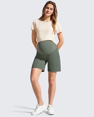 G4Free Pregnancy Workout Shorts Over The Belly Loose Maternity Athletic Shorts with Pockets Comfy Stretchy Activewear(Gray Sage,XXL) - Thumbnail 5