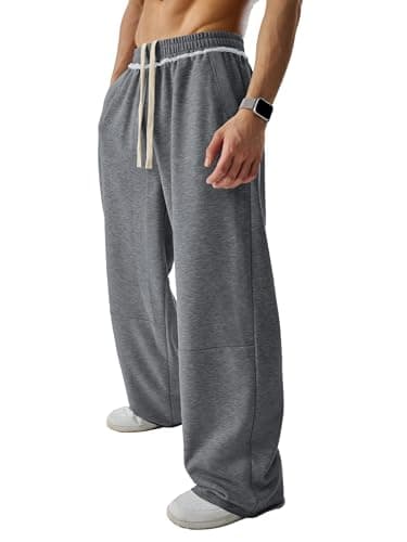 JMIERR Mens Baggy Loose Fit Raw Hem Sweatpants Casual Drawstring Pants Y2K Wide Leg Stretchy Pants with Pockets - Image 1
