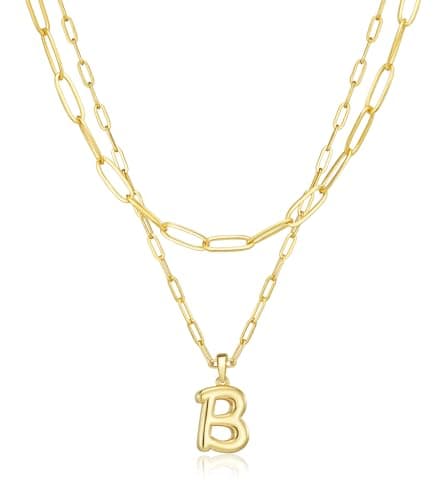 adoyi Gold Heart Initial Necklaces for Women Hers Dainty 14K Gold Plated Heart Layered Letter B Pendant Necklace Stack Jewelry Birthday Valentines Gifts for Women Mom and Wife - Image 1