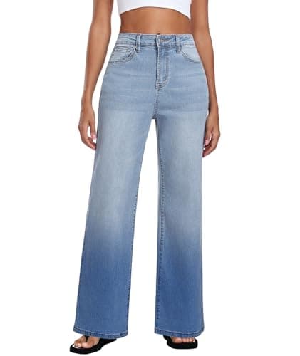 MARIASHA Jeans for Women New Flared Leg Stretch High Wasited Printed Pocket Pants Gradient Blue 2XL - Image 1