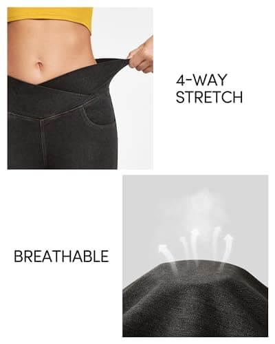 IUGA Black Jeans for Women High Waist Stretchy Flare Pants Bell Bottom Jeans Pull On Wide Leg Sweatpant Jean Flare Leggings(Denim Black, Large) - Thumbnail 5