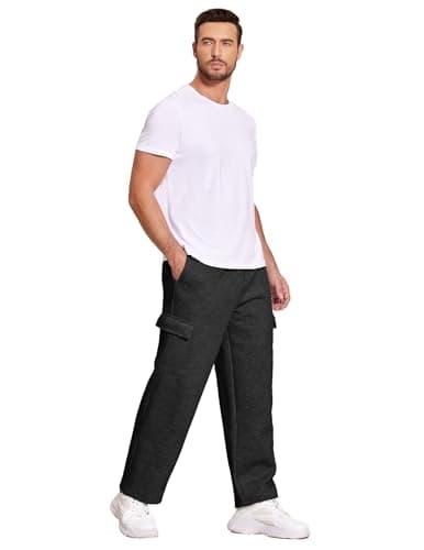 Deyeek Men's Fleece Sweatpants Open Bottom Cotton Sweat Pants for Men Straight Leg Sweatpants Cargo Fleece Pants with Pockets Black - Thumbnail 5