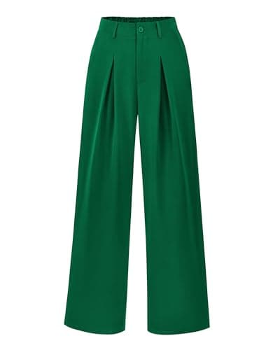 BTFBM Women High Waist Palazzo Pants Summer 2026 Casual Wide Leg Trousers Loose Work Office Business Suit Pant Pockets(Green, X-Large) - Image 1
