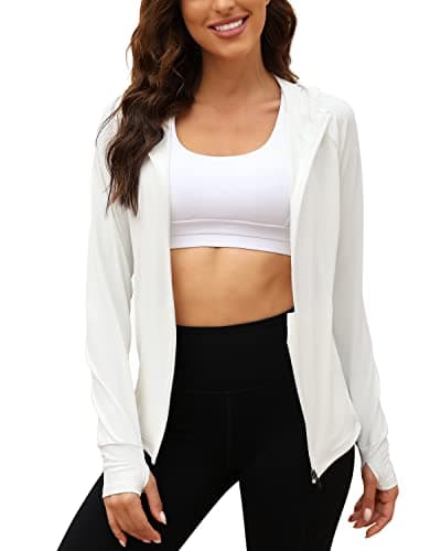 We1Fit Women's UPF 50+ Sun Protection Jacket Hooded Zip Up SPF Shirts Long Sleeves White - Thumbnail 2