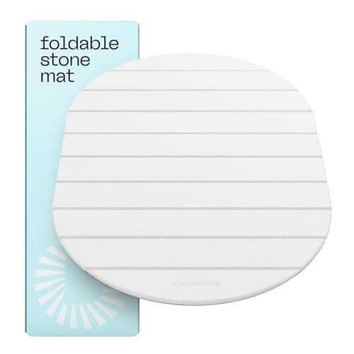 Foldable Stone Bath Mat Large - 24’’ x 15’’ Natural Diatomaceous Earth Bath Mat Stone Absorbing - Fast Drying Stone Mat Bathroom - Large Bath Stone Mat for Bathroom Floor - Milk Color - Image 1