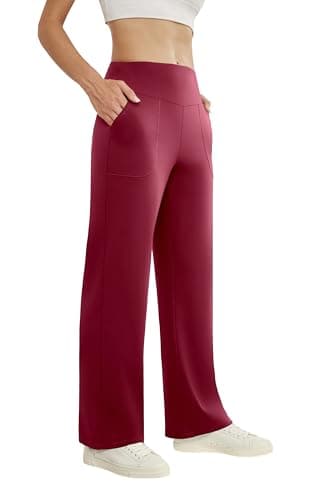 SEAJOJO Dress Pants Women Wide Leg, High Waist Stretchy Work Pants Pull On Business Casual Slacks with Pockets Burgundy - Image 1
