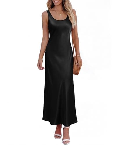 BTFBM Satin Dress Sleeveless Scoop Neck Summer Dresses for Women Elegant Classy 2026 Party Sundresses Fashion Clothing(Black, Large) - Image 1