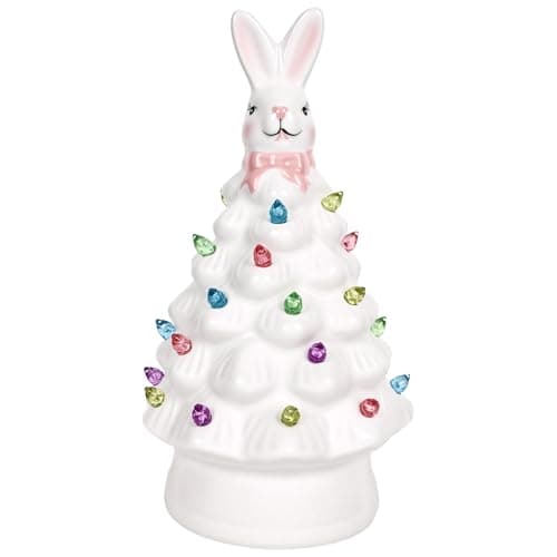 WYEDJHF Light up Easter Bunny Decor, Cute Ceramic Easter Tree Bunny Decorations for Home Bedroom Office Decor Tabletop, Night Light for Kids Easter Gifts - Image 1