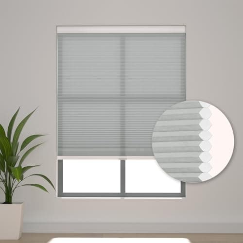 Changshade Cordless Light Filtering Shades Cellular Blinds for Indoor Windows Doors, Honeycomb Pull Down 1.5" Cell for Bedroom, Bathroom, Nursey, Gray, Shade Size 30.5 Inch Width, 72 Inch Height - Image 1