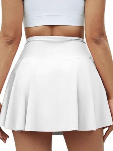 gaimoliso Women's 2-in-1 Athletic Shorts Flowy Running Shorts with Pockets Spandex Shorts for Workouts,Tennis,Gym White - Thumbnail 2